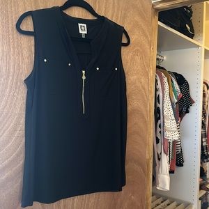 Anne Klein Black Zip Sleeveless Blouse - Medium